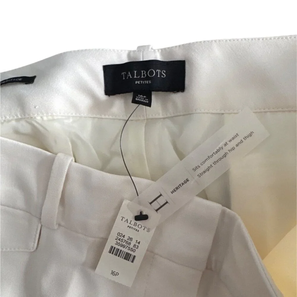 Talbots Womens Heritage Cropped Pants 16P Ivory Polyester Blend Mid-Rise